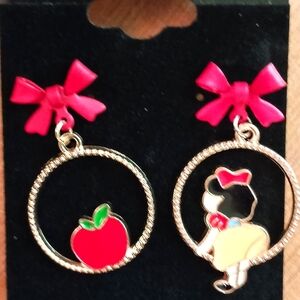 Snow White Enamel and Gold Earrings